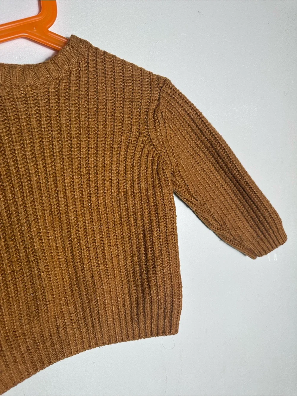 Zara Ribbed Crewneck Sweater - Camel Brown